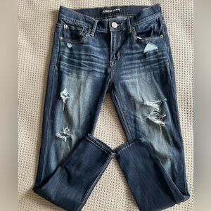 2x1 Express Women's Light and Dark Blue Distressed Jeans
